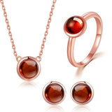 LAMOON S925 Sterling Silver Jewelry Sets For Women 6mm 1.2ct 100% Natural Round Orange Red Garnet Wedding Fine Jewelry V034-1