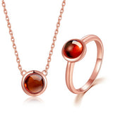 LAMOON S925 Sterling Silver Jewelry Sets For Women 6mm 1.2ct 100% Natural Round Orange Red Garnet Wedding Fine Jewelry V034-1