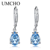UMCHO Solid 925 Sterling Silver Clip Earrings For Women Sky Blue Topaz Gemstone Wedding Engagement Fine Jewelry Valentine's Gift