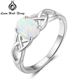 Elegant 925 Sterling Silver Braided Ring with Oval White Pink Blue Opal Stone Wedding Engagement Rings for Women (Lam Hub Fong)