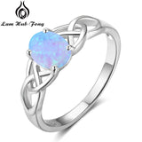 Elegant 925 Sterling Silver Braided Ring with Oval White Pink Blue Opal Stone Wedding Engagement Rings for Women (Lam Hub Fong)