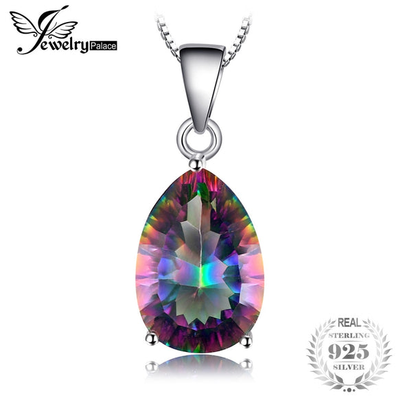 JewelryPalace 4ct Genuine Multicolor Rainbow Fire Mystic Topaz Pendant Pear Pure 925 sterling Silver Brand New Without Chain