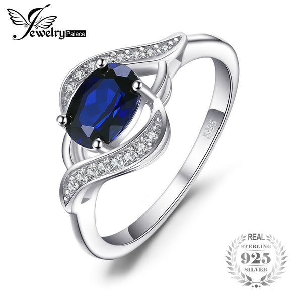 JewelryPalace 1.1ct Created Blue Sapphire Statement Ring 925 Sterling Silver Jewelry Ring Sets New Gift  For Women As Gifts