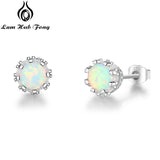 925 Sterling Silver Flower Stud Earrings Round Created Blue Pink White Opal Earrings For Women Wedding Jewelry (Lam Hub Fong)