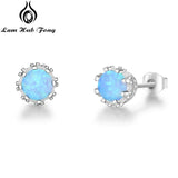 925 Sterling Silver Flower Stud Earrings Round Created Blue Pink White Opal Earrings For Women Wedding Jewelry (Lam Hub Fong)