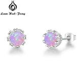 925 Sterling Silver Flower Stud Earrings Round Created Blue Pink White Opal Earrings For Women Wedding Jewelry (Lam Hub Fong)