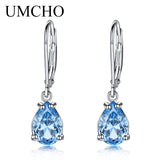 UMCHO Solid 925 Sterling Silver Clip Earrings For Women Sky Blue Topaz Gemstone Wedding Engagement Fine Jewelry Valentine's Gift