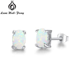 925 Sterling Silver Stud Earrings for Women Cute 4mm Created Oval White Pink Blue Fire Opal Earrings Fine Jewelry (Lam Hub Fong)