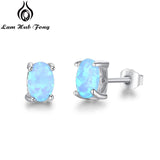 925 Sterling Silver Stud Earrings for Women Cute 4mm Created Oval White Pink Blue Fire Opal Earrings Fine Jewelry (Lam Hub Fong)