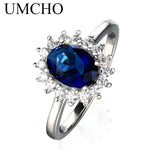 UMCHO Luxury Blue Sapphire Princess Diana Rings for Women Genuine 925 Sterling Silver Romantic Engagement Ring Wedding Jewelry