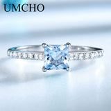 UMCHO Sky Blue Topaz Rings For Women Real Solid 925 Sterling Silver Korean Fashion Ring Birthstone Girl Gift Wholesale Jewelry
