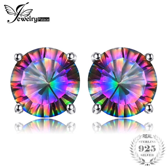Natural  Rainbow Mystic Topaz Stud Earrings Solid 925 Sterling Silver Earrings For Girls Women Gemstone Jewelry Women Fashion