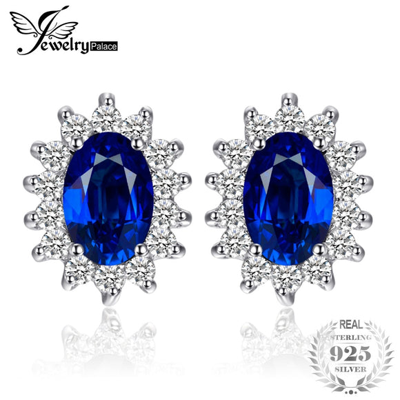 JewelryPalace Princess Diana William Kate Middleton's 1.5ct  Blue Created Sapphire Stud Earrings 925 Sterling Silver Earring